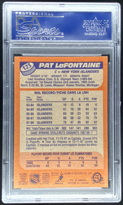 1988 O-Pee-Chee Pat LaFontaine #123 graded PSA 9 trading card
