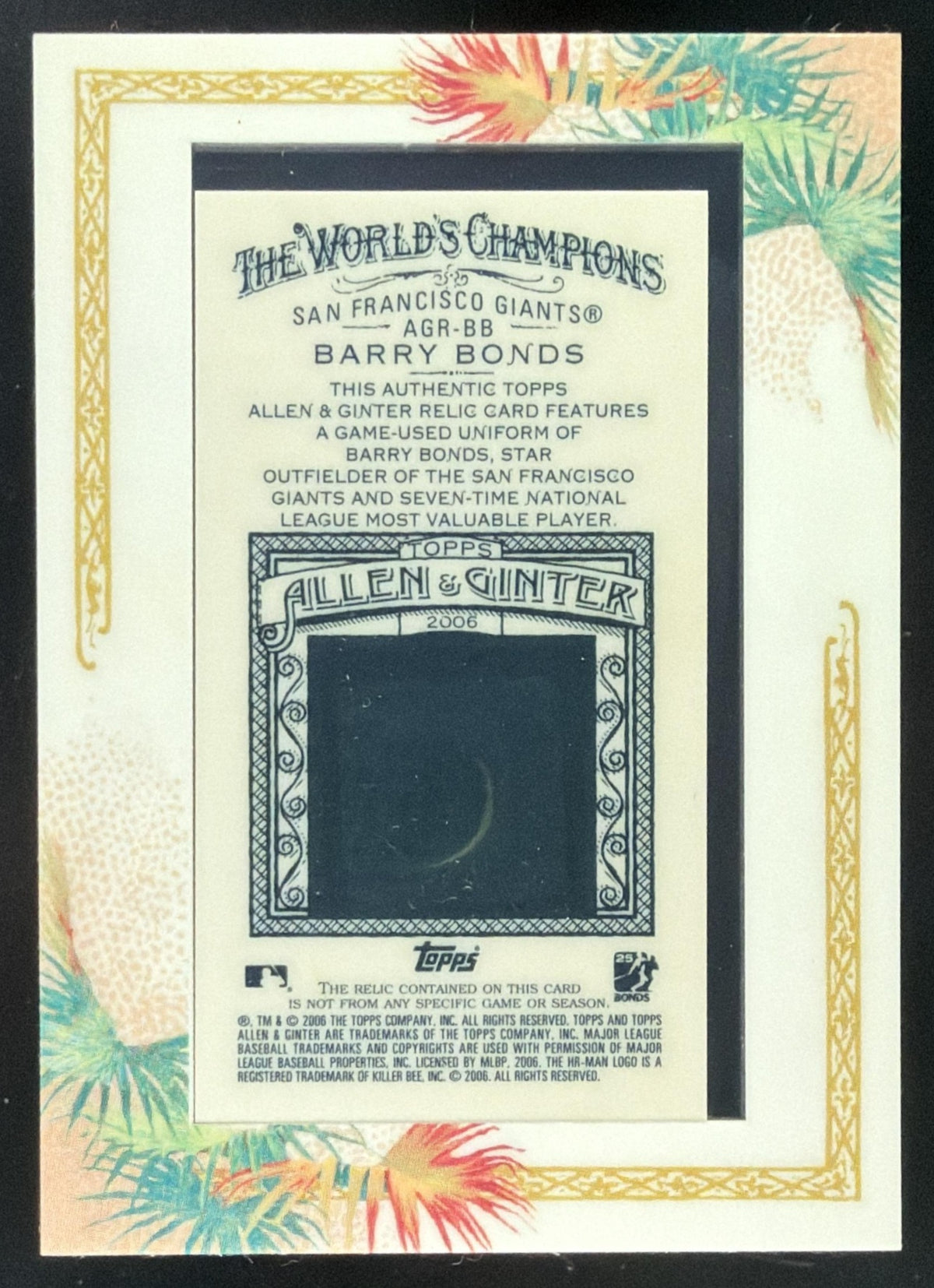 2006 Topps Allen & Ginter Barry Bonds Jersey