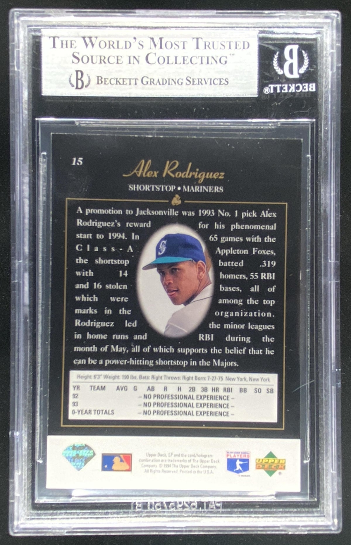1994 SP Alex Rodriguez #15 graded BGS 8.5 trading card