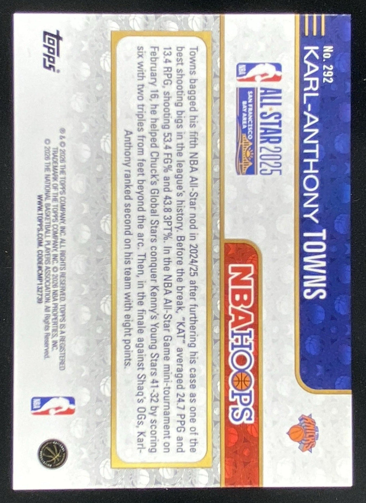 2025 Topps Hoops Karl-Anthony Towns trading card