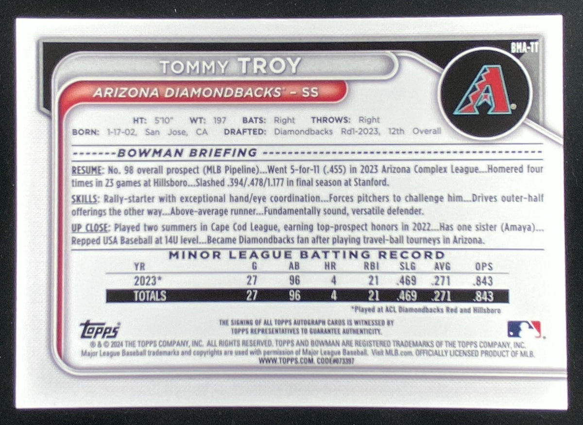 2024 Bowman Mega Box Tommy Troy #BMA-TT trading card