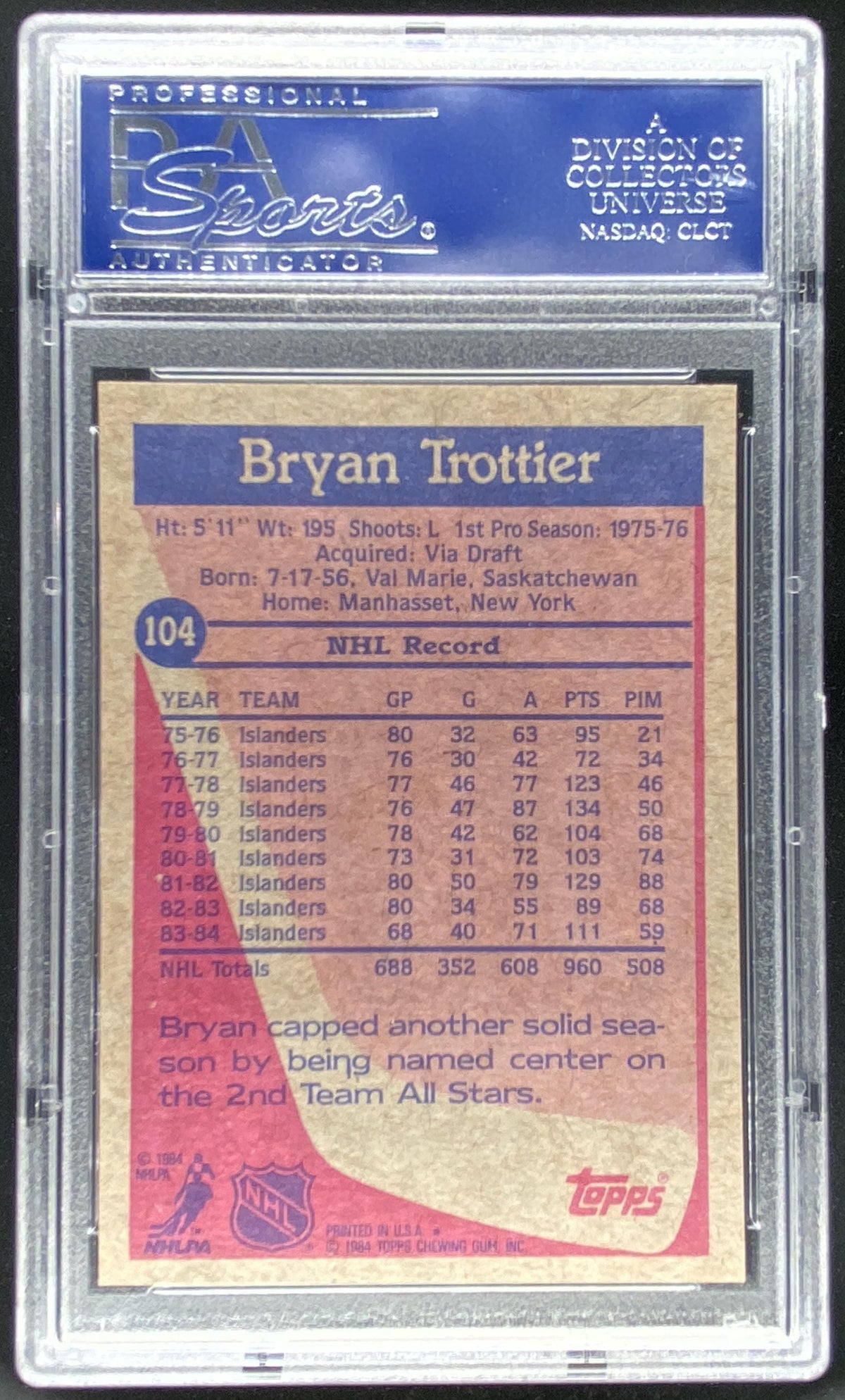 1984 Topps Bryan Trottier #104 graded PSA 9 trading card
