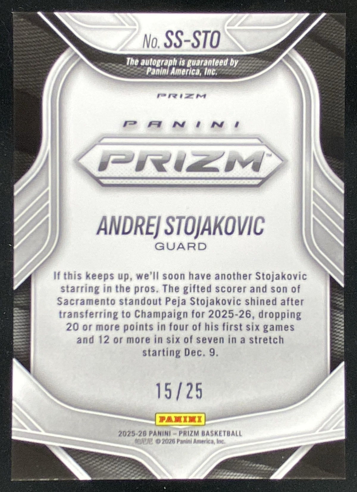 2025 Panini Prizm Andrej Stojakovic trading card