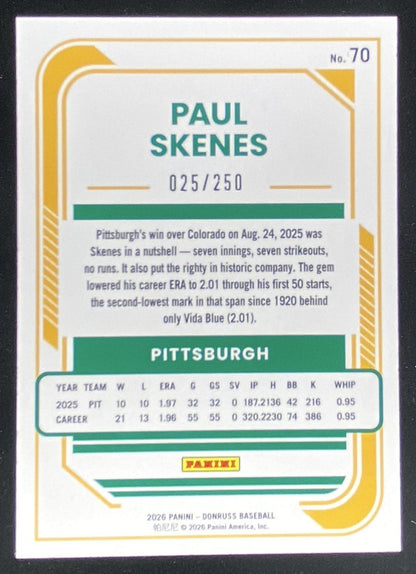 2026 Panini Donruss Paul Skenes #70 trading card