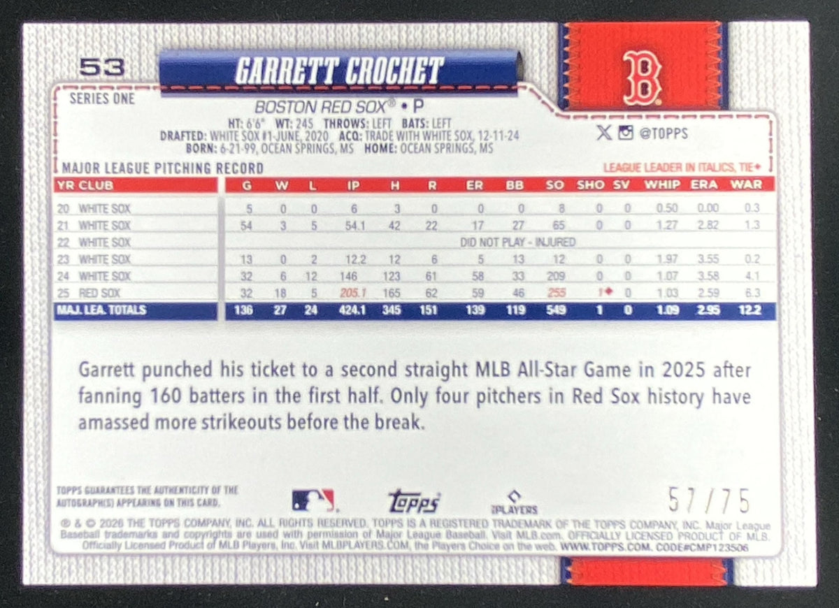 2026 Topps Series 2 Garrett Crochet #53 trading card