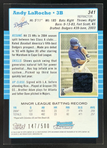 2005 Bowman Chrome Refractor Andy LaRoche Auto /500
