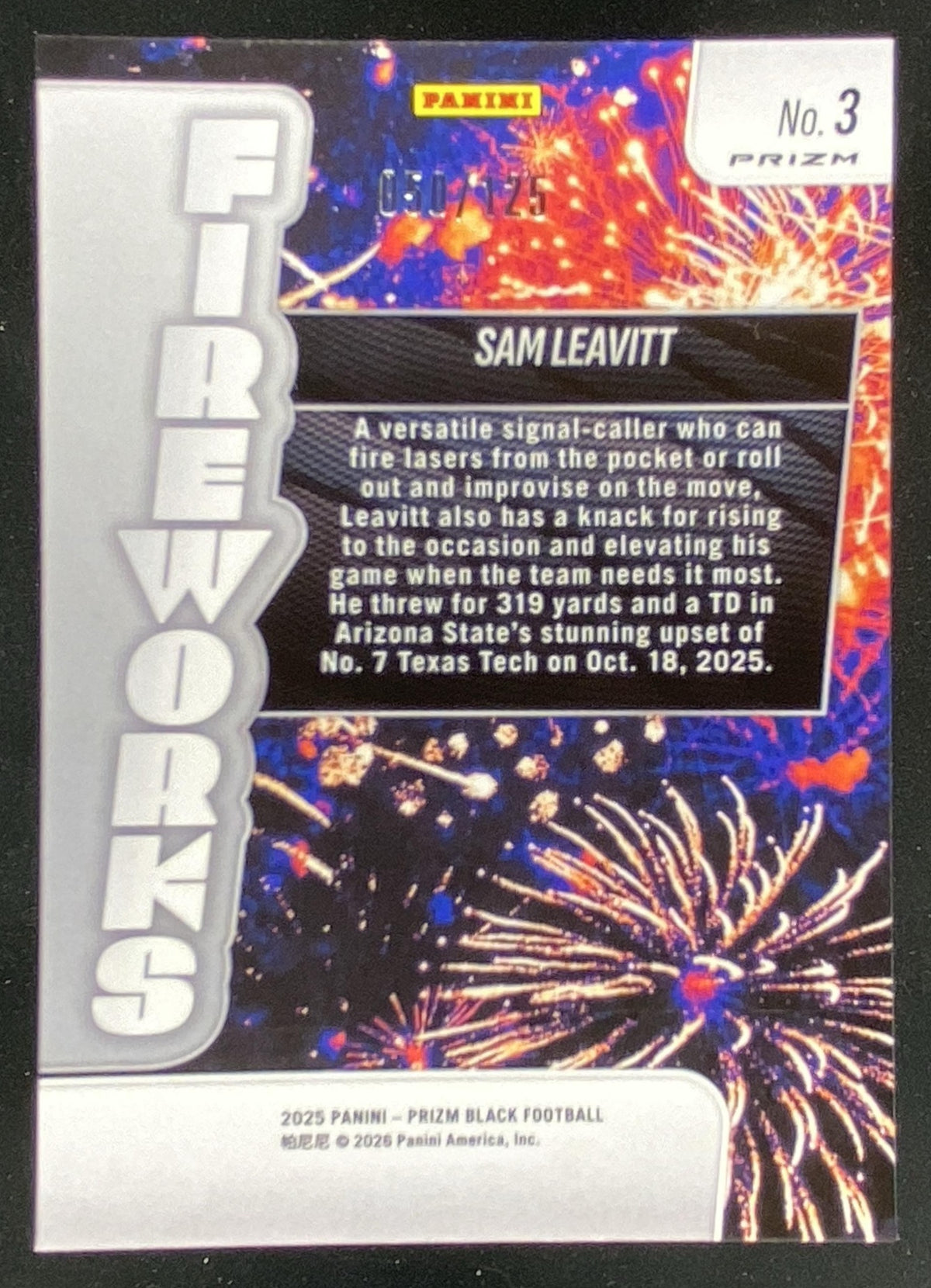 2025 Panini Prizm Sam Leavitt #3 trading card