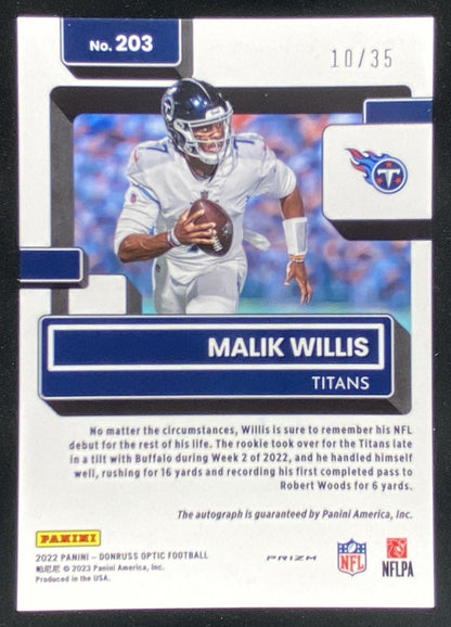 2022 Panini Donruss Optic Malik Willis trading card