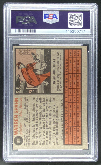 1962 Topps Warren Spahn #100 graded PSA 3 trading card