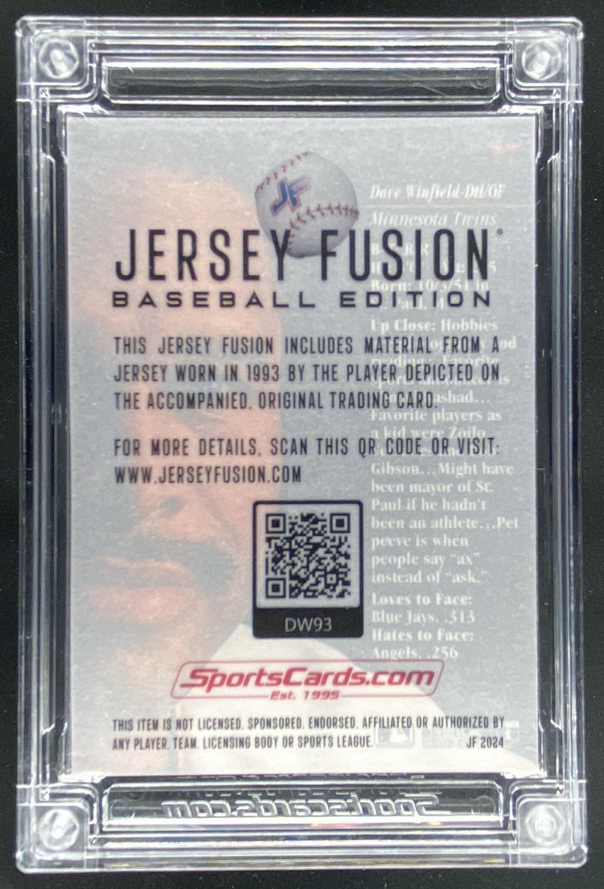 2024 Jersey Fusion Baseball Dave Winfield #77 trading card