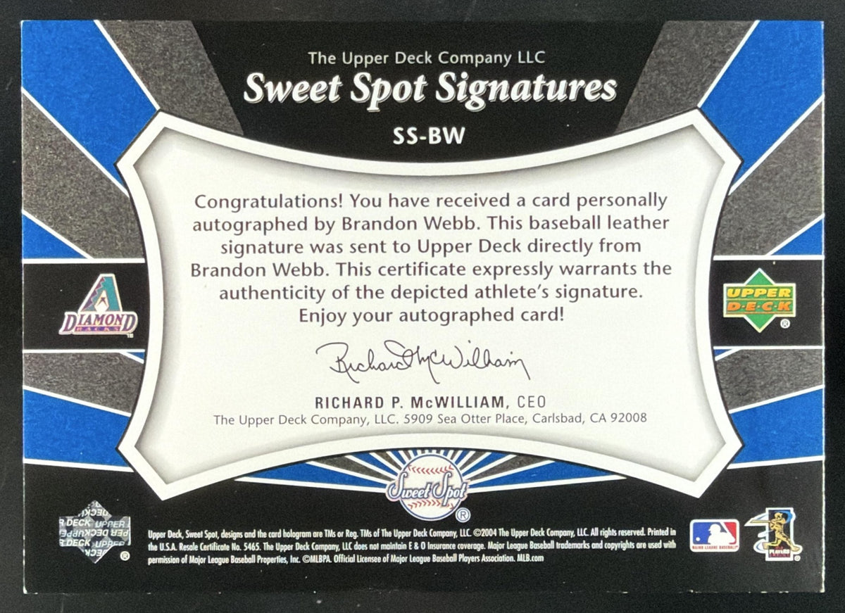 2004 Upper Deck Sweet Spot Signatures Brandon Webb Auto