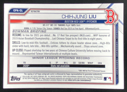 2021 Bowman Chrome Chih-Jung Liu trading card