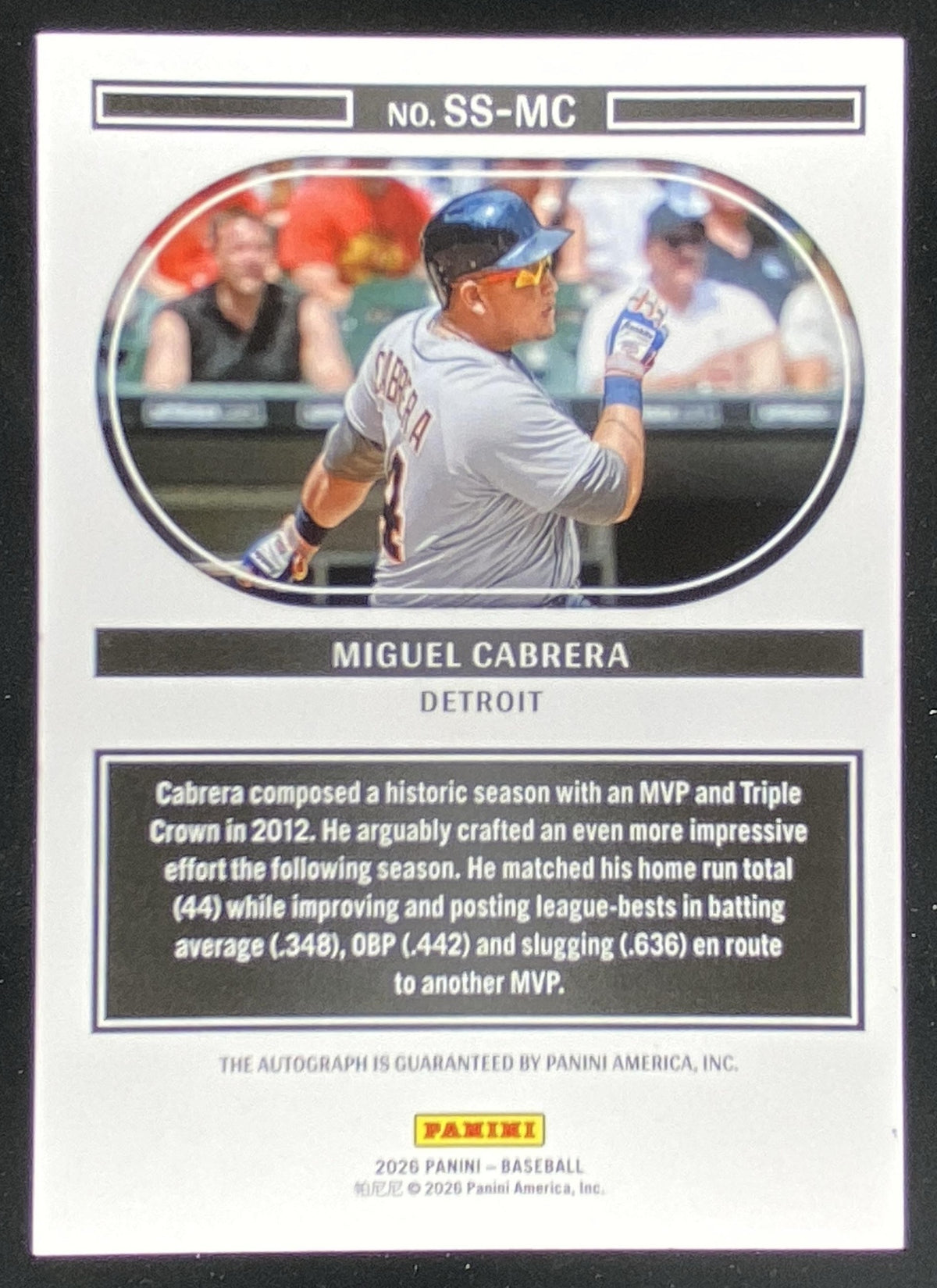 2026 Panini Noir Miguel Cabrera #SS-MC trading card