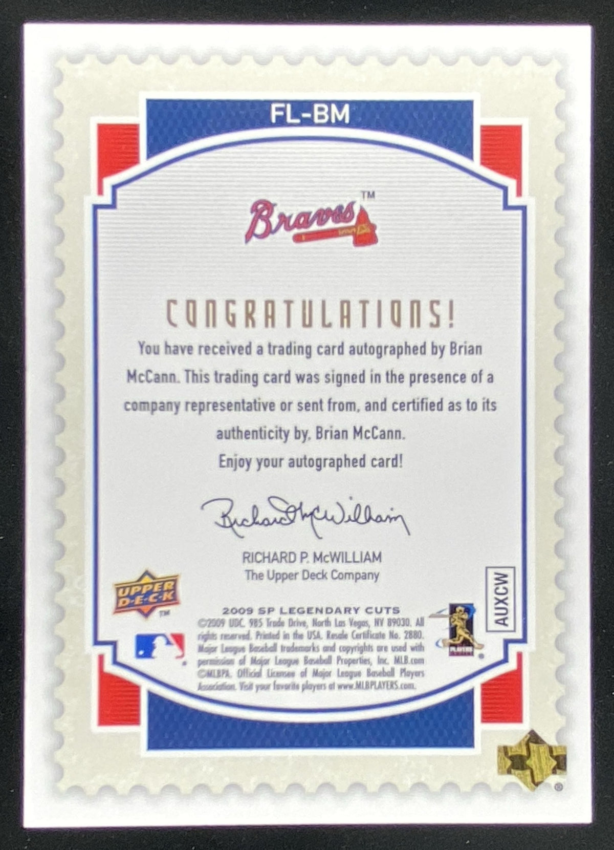 2009 SP Legendary Cuts Brian McCann #FL-BM trading card