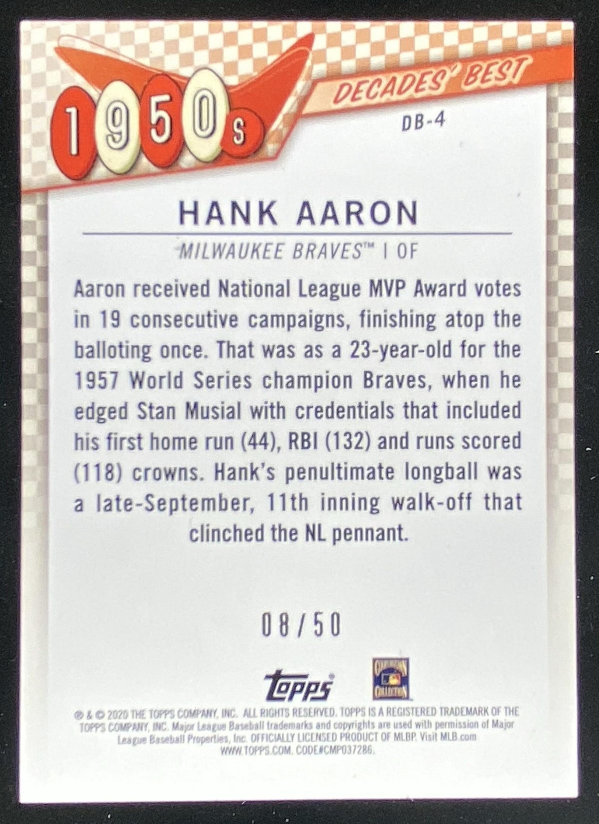 2020 Topps Hank Aaron #DB4 trading card