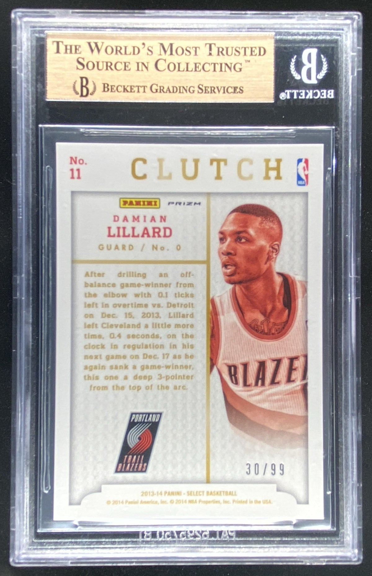 2013 Panini Select Damian Lillard #11 graded BGS 10 trading card