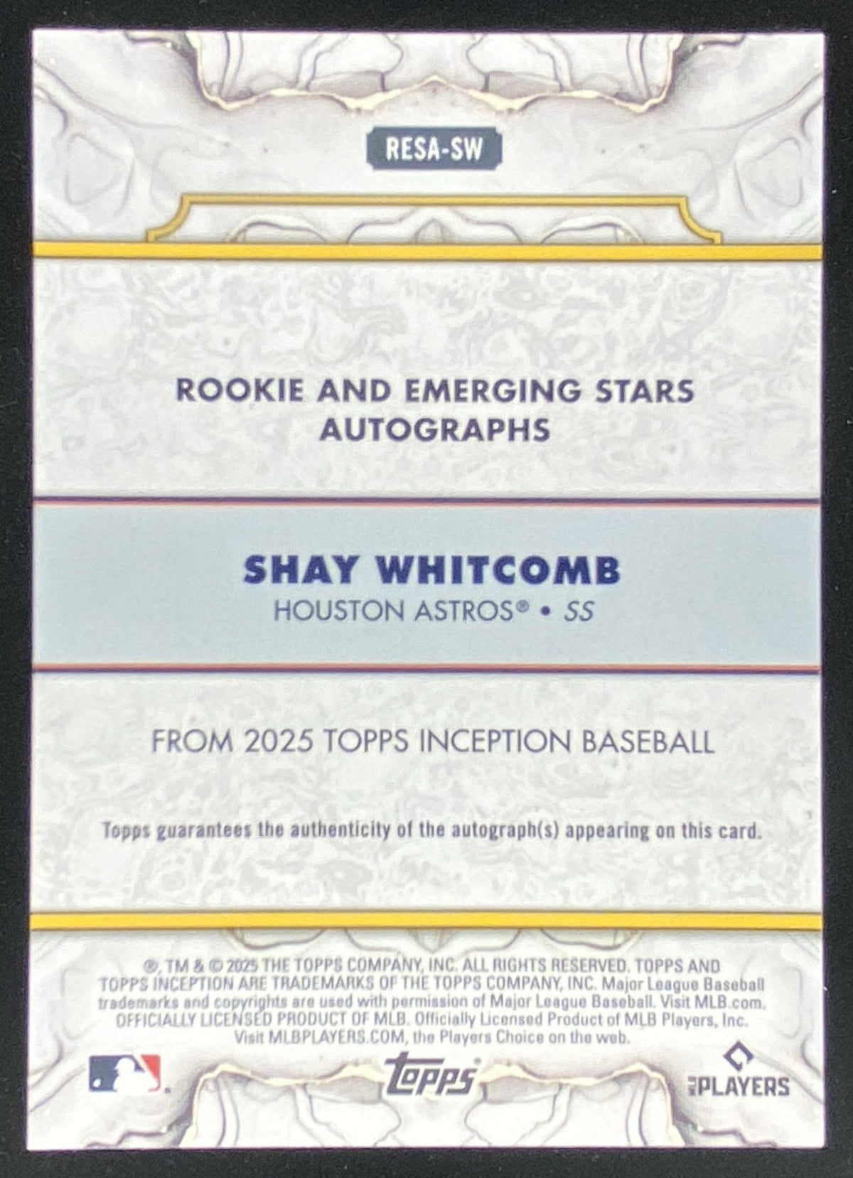 2025 Topps Inception Shay Whitcomb #RESA-SW trading card