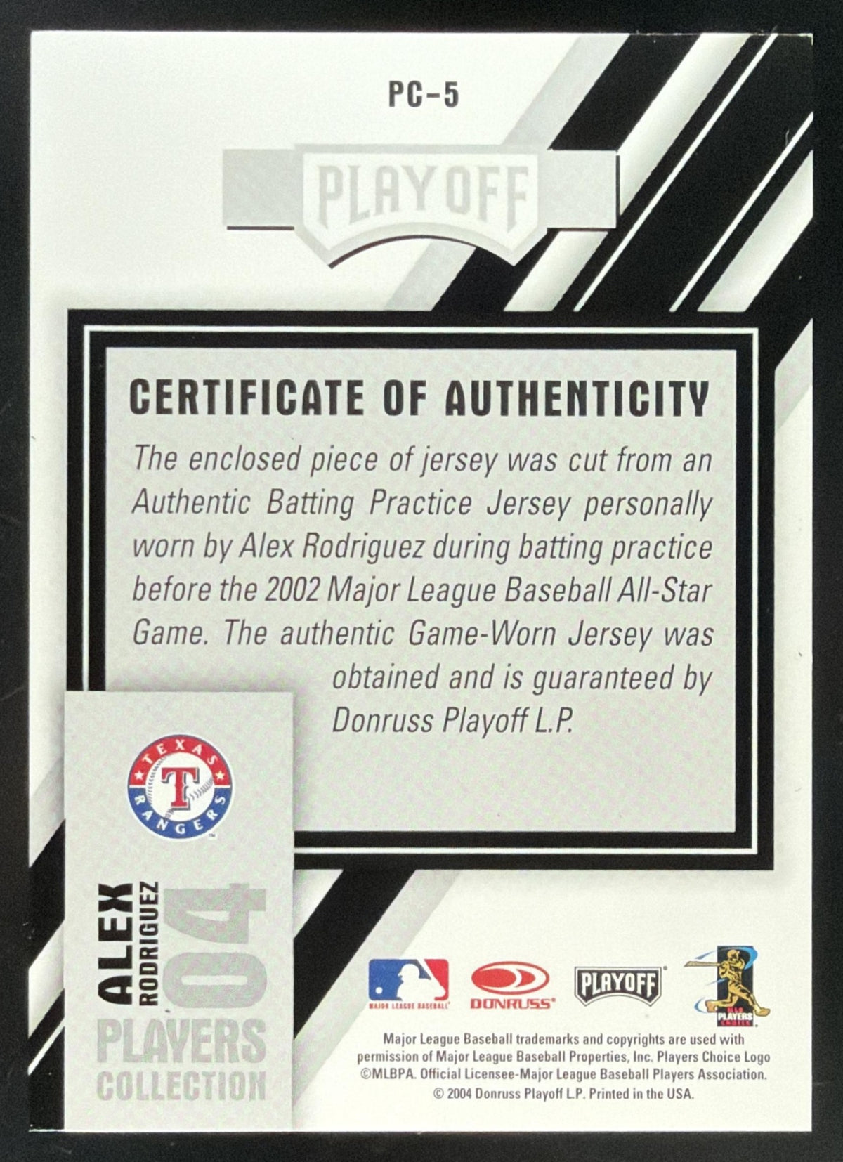 2004 Playoff Prestige Players Collection Alex Rodriguez Jersey