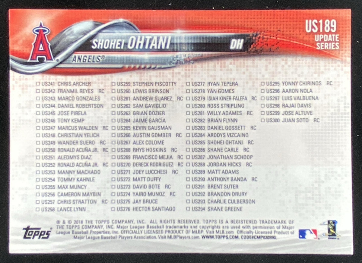 2018 Topps Update Shohei Ohtani #US189 trading card