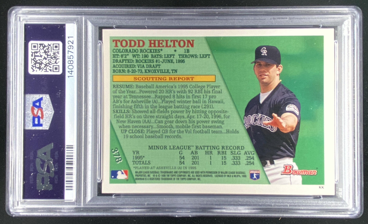 1996 Bowman Todd Helton #378 PSA authenticated autograph graded 10 trading card