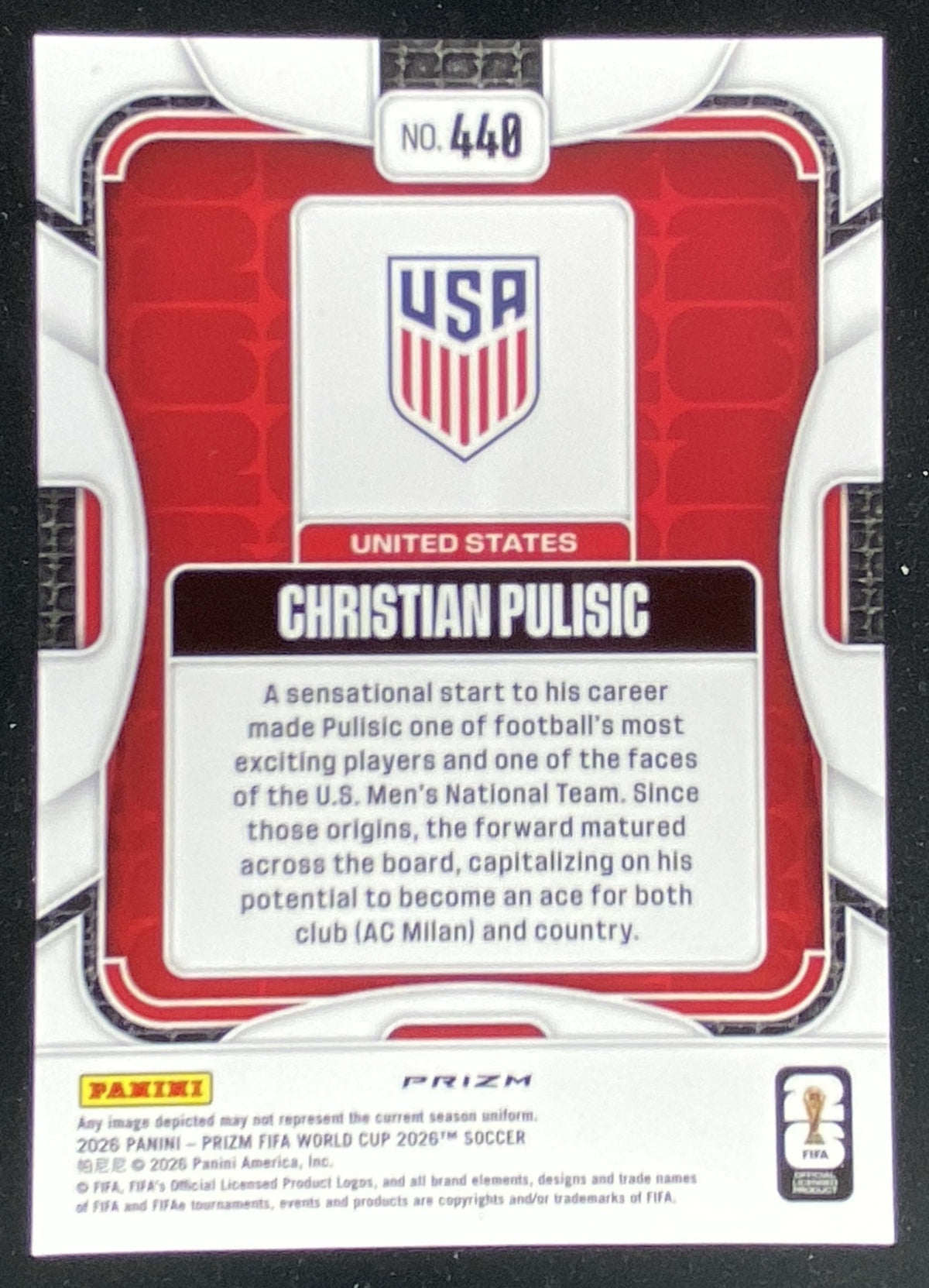 2026 Panini Prizm World Cup Christian Pulisic trading card