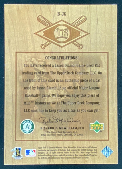 2001 SP Game Bat Milestone Jason Giambi #B-JG trading card