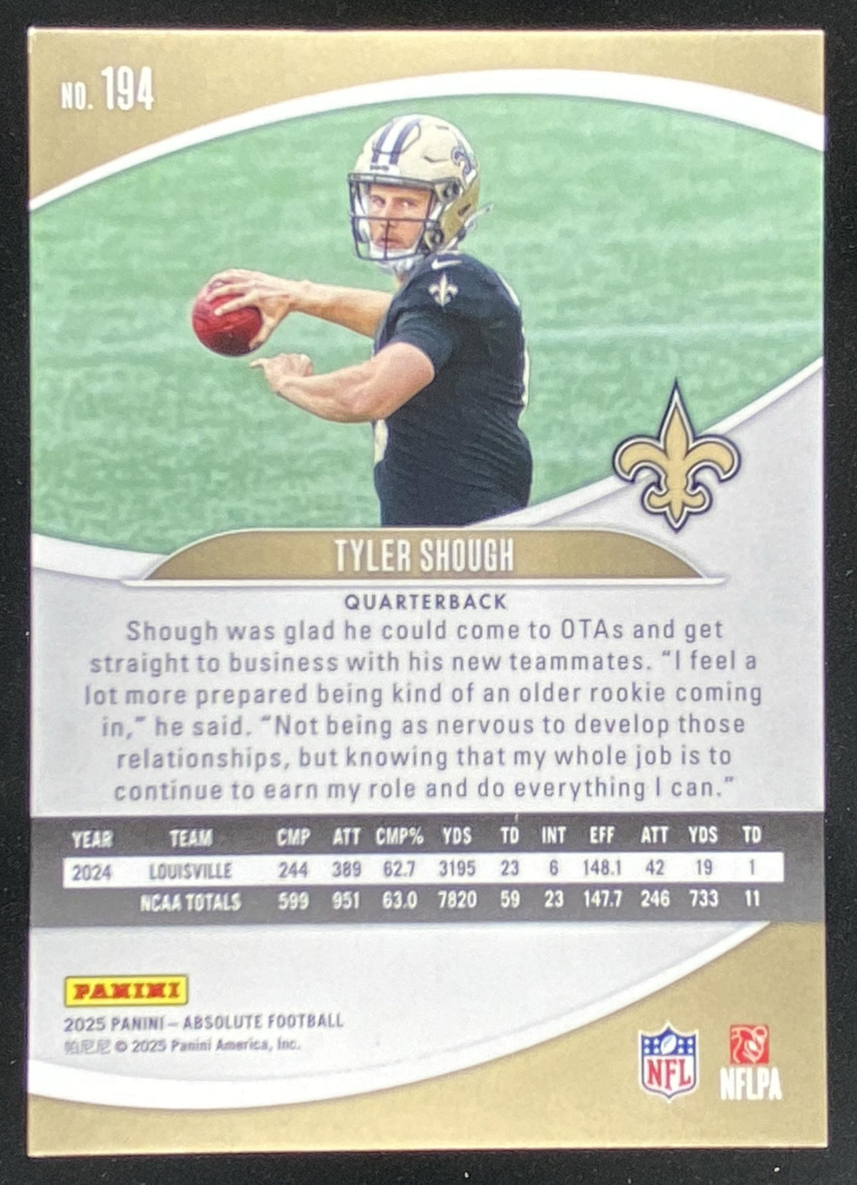 2025 Panini Absolute Tyler Shough #194 trading card