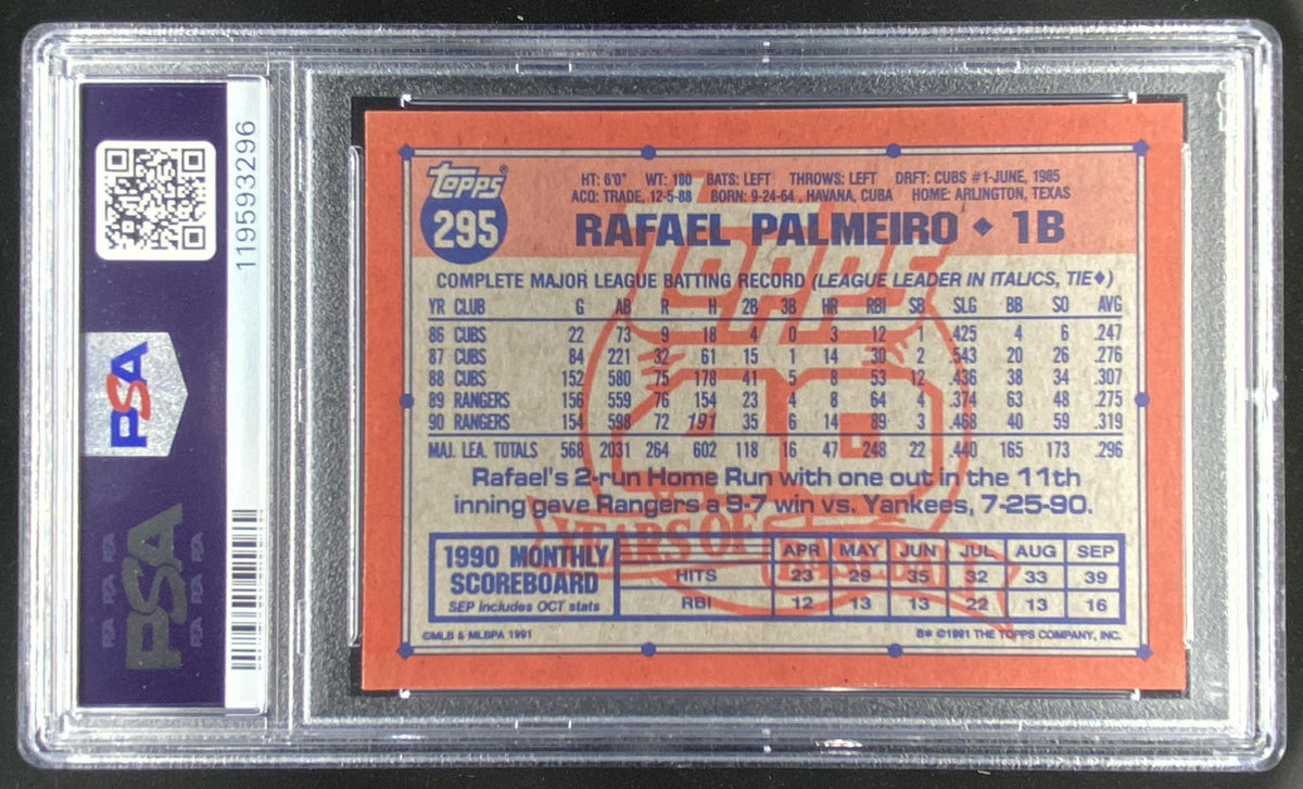 1991 Topps Desert Shield Rafael Palmeiro #295 graded PSA 9 trading card