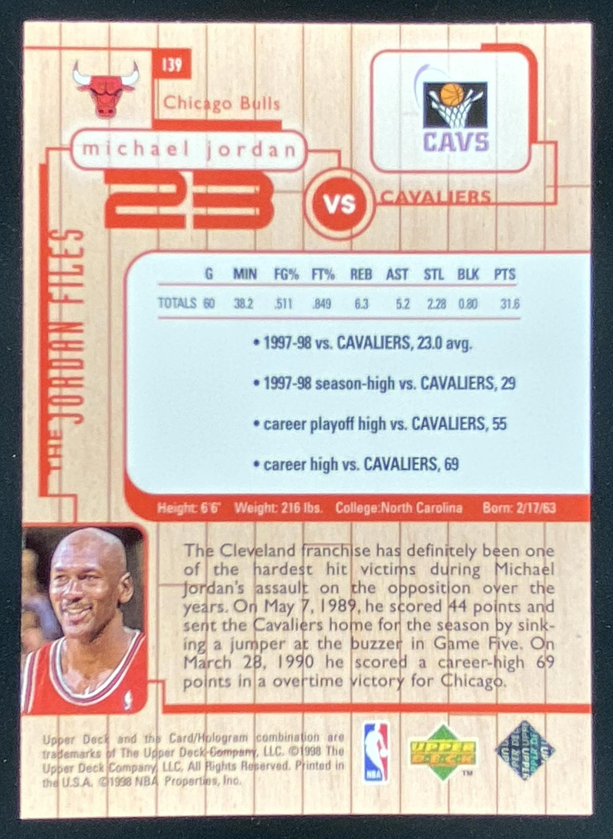 1998 Upper Deck Living Legend Michael Jordan #139 trading card