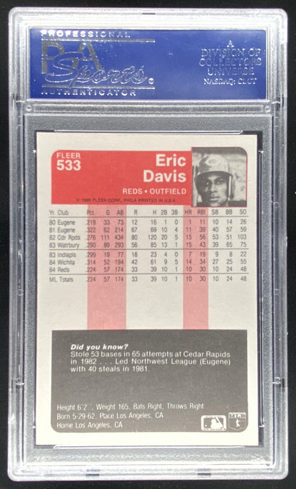 1985 Fleer Eric Davis #533 graded PSA 9 trading card