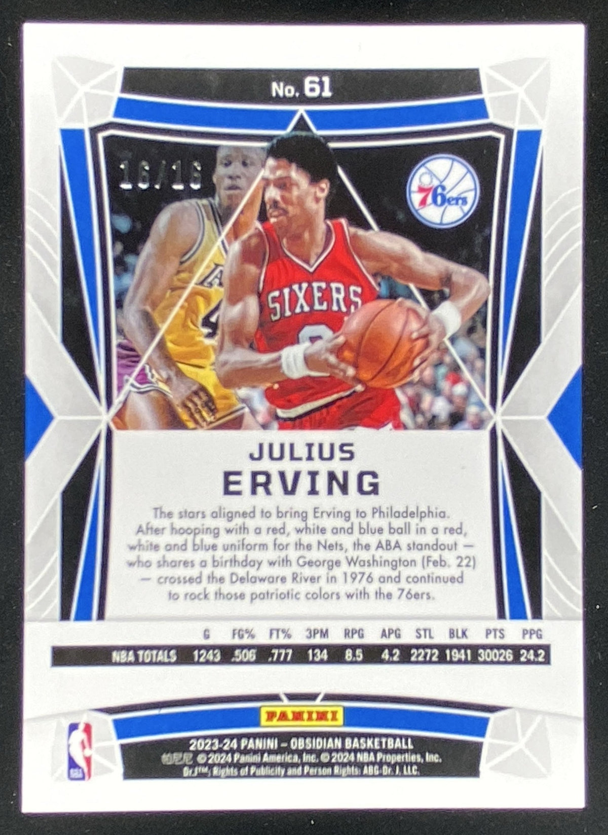 2023 Panini Obsidian Julius Erving trading card