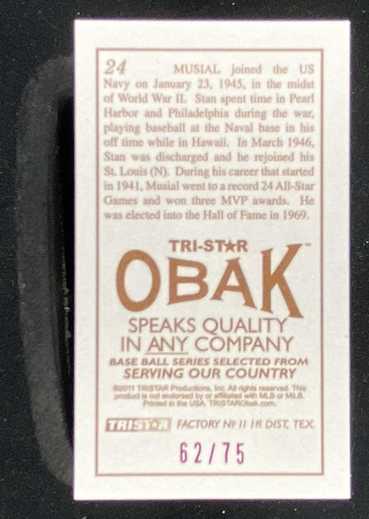 2011 Tristar Obak Stan Musial trading card