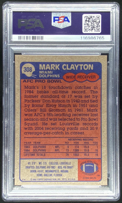 1985 Topps Mark Clayton #308 graded PSA 8 trading card