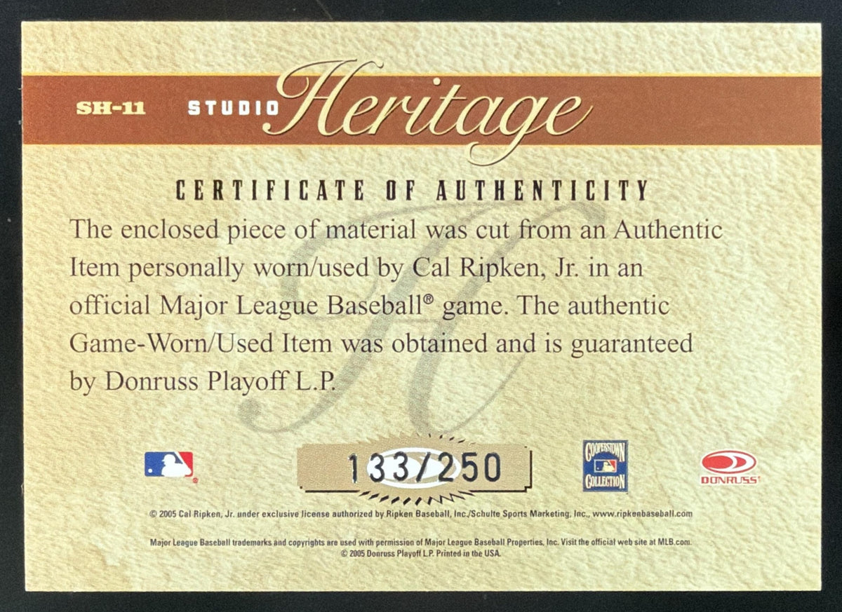 2005 Donruss Studio Heritage Cal Ripken Jr. Jersey /250