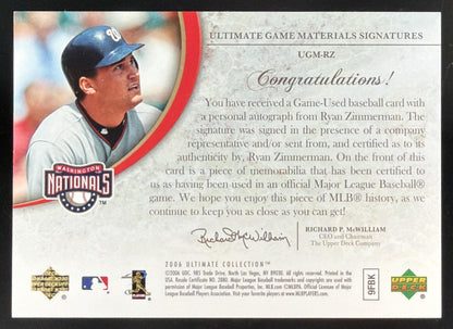 2006 Upper Deck Ultimate Collection Ryan Zimmerman Jersey Auto /35