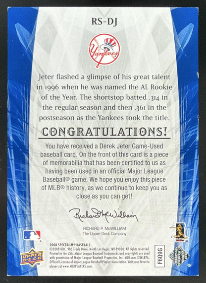 2008 Upper Deck Spectrum Retrospectrum Swatches Derek Jeter Jersey