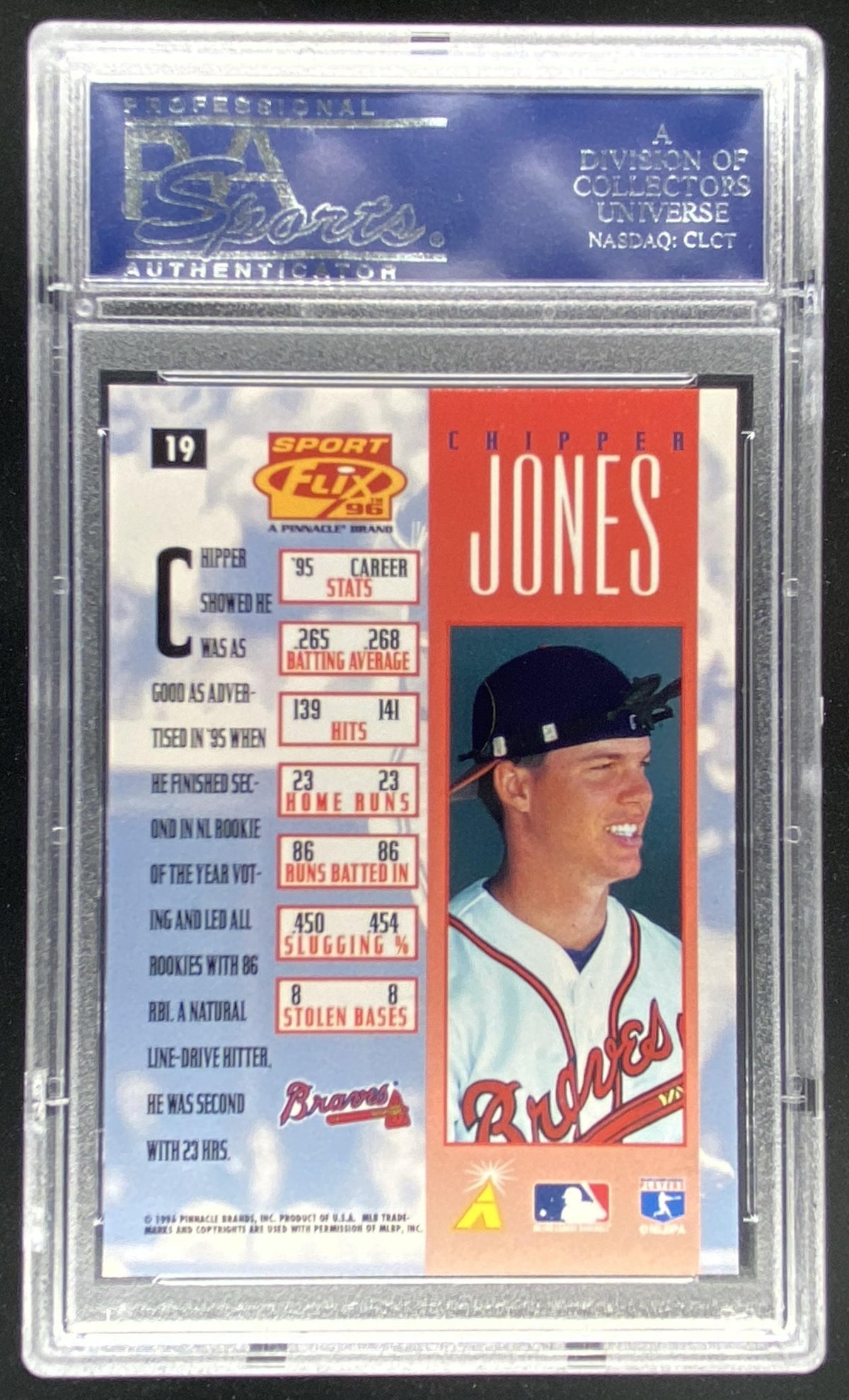 1996 Pinnacle Sportflix Chipper Jones #19 graded PSA 10 trading card