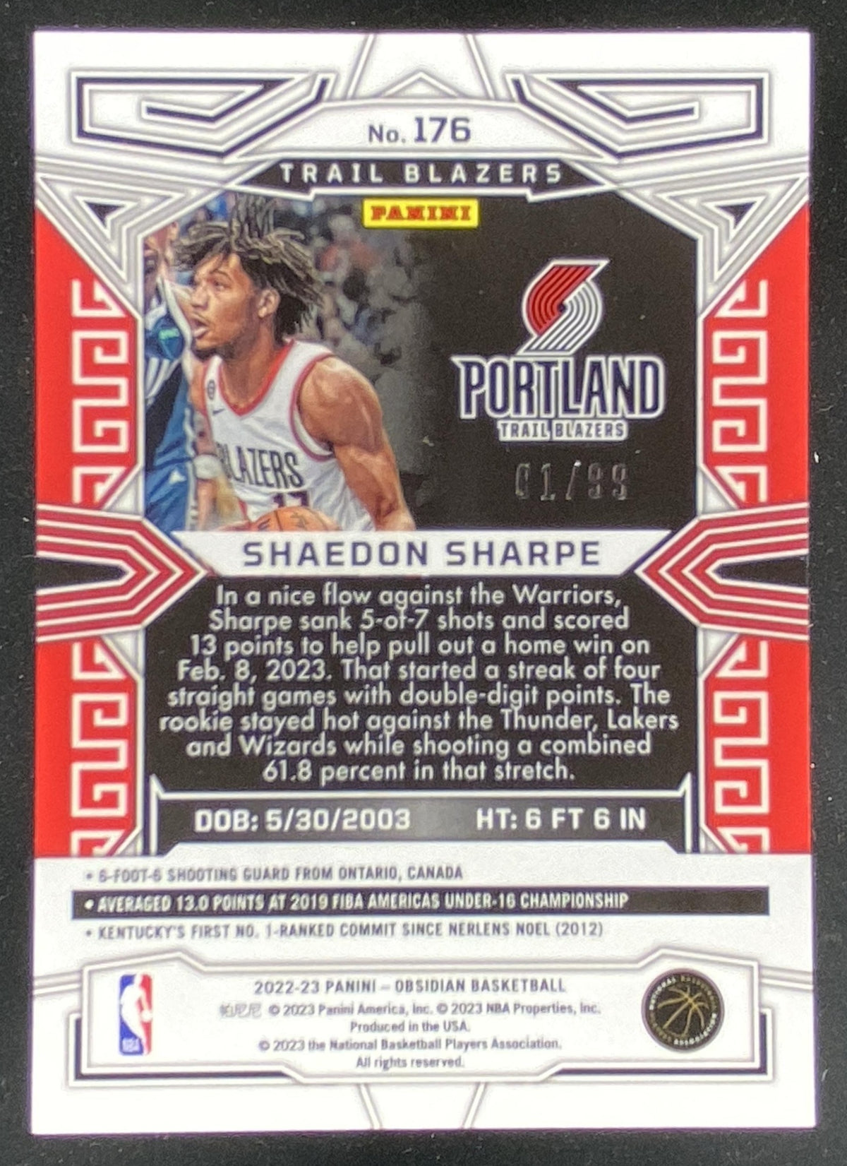 2022 Panini Obsidian Shaedon Sharpe trading card