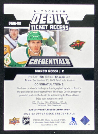 2022 Upper Deck Credentials Marco Rossi trading card