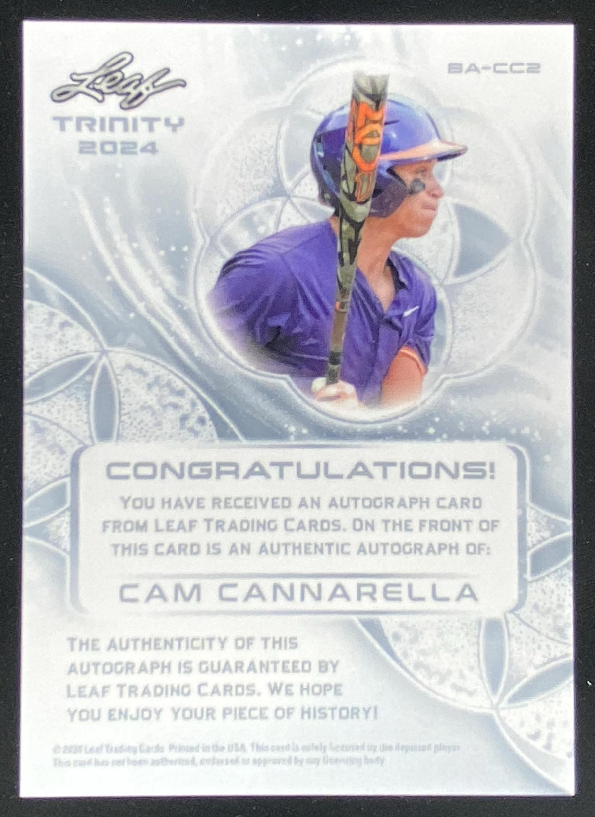 2024 Leaf Trinity Cam Cannarella #BA-CC2 trading card