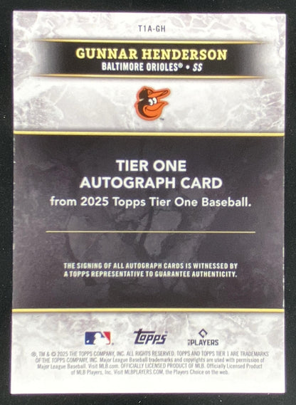 2025 Topps Tier One Gunnar Henderson #TIA-GH trading card