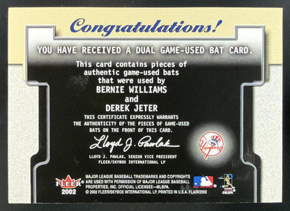 2002 Flair Power Tools Dual Bernie Williams / Derek Jeter Bat