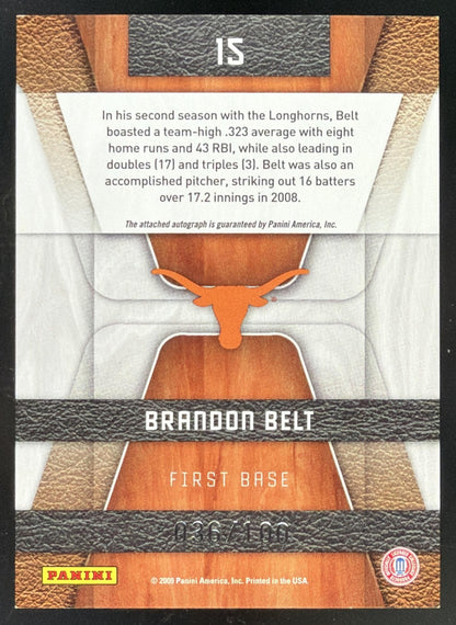 2009 Donruss Elite Extra Edition School Colors Brandon Belt Auto /100