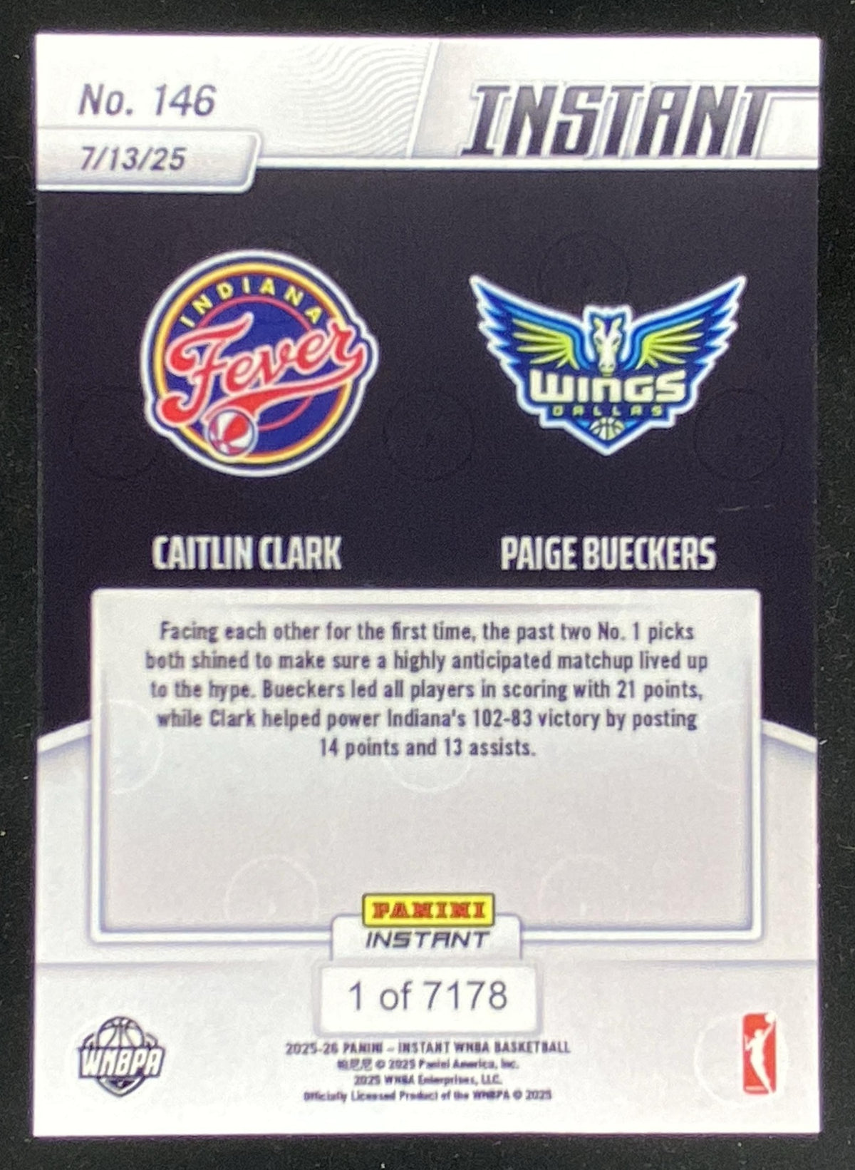 2025 Panini Instant WNBA Caitlin Clark / Paige Bueckers #146 trading card