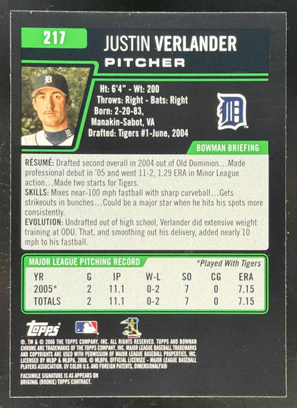 2006 Bowman Chrome Justin Verlander
