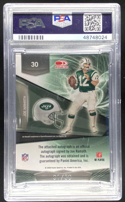 2009 Panini Donruss Gridiron Gear Joe Namath #30 graded PSA 7 trading card