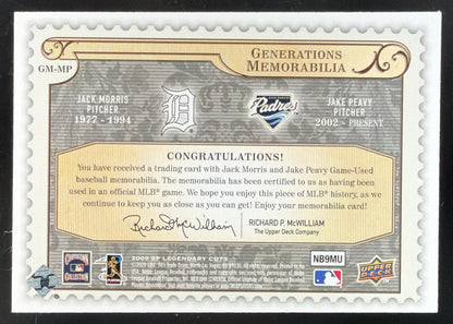 2009 SP Legendary Cuts Generations Jack Morris / Jake Peavy Dual Jersey