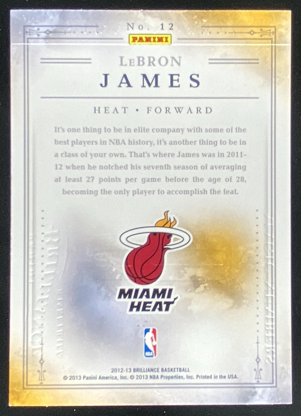 2012 Panini Brilliance LeBron James #12 trading card