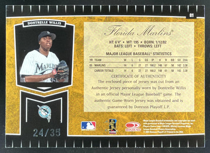 2004 Leaf Certified Cuts Dontrelle Willis Jersey Number Auto /35