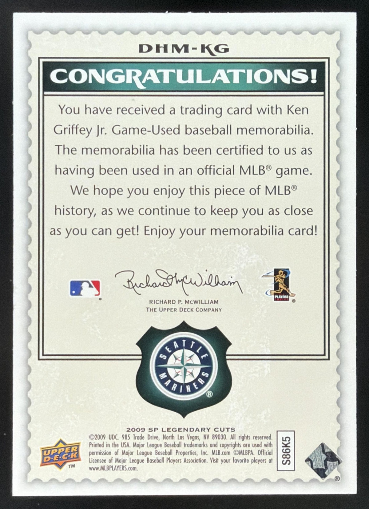 2009 SP Legendary Cuts Destined for History Ken Griffey Jr. Jersey